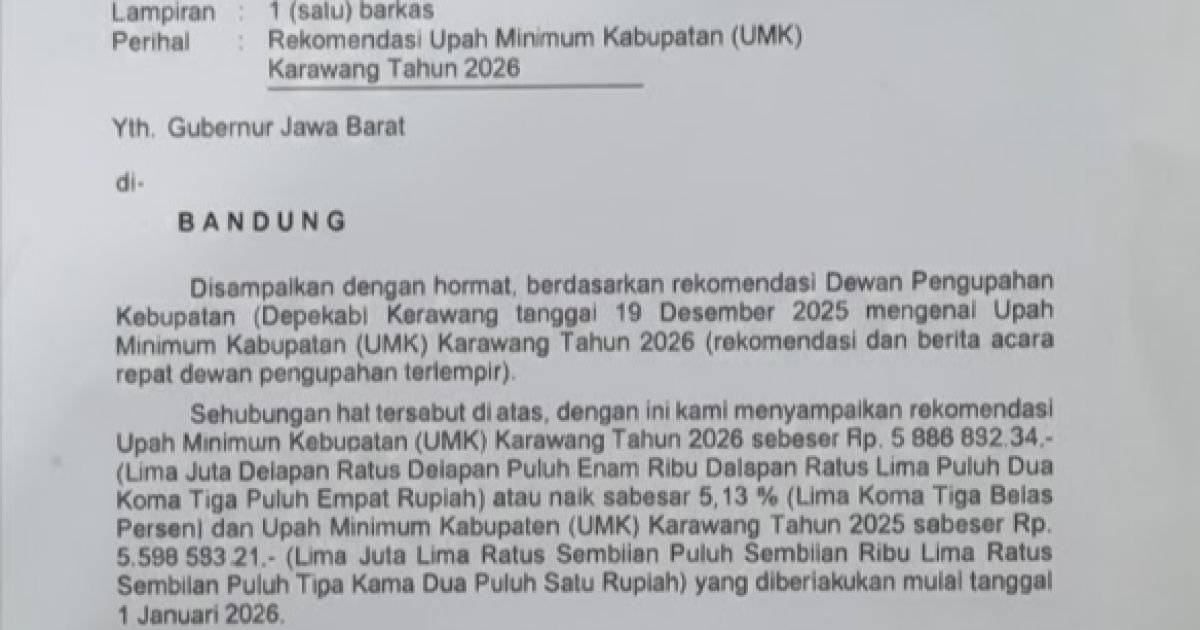 UMK Karawang 2026 Diusulkan Naik 5,13 Persen, Tembus Rp 5,88 Juta